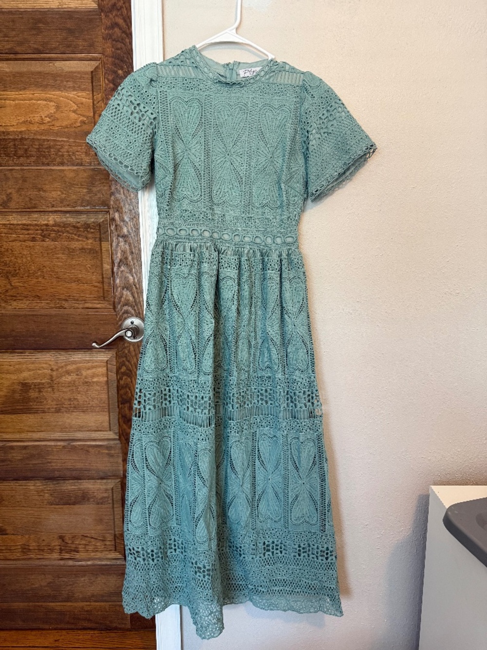 Lace eyelet midi mock neck dress